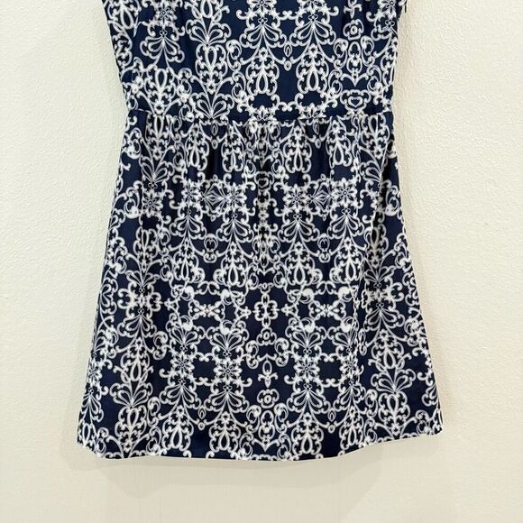 Garnet Hill Sleeveless Cotton Print Dress Navy/White Women’s Size 14 Zipper - Picture 3 of 9